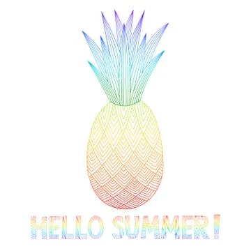 Rainbow pineapple. Doodle. Line style. Color vector. Stock Illustration