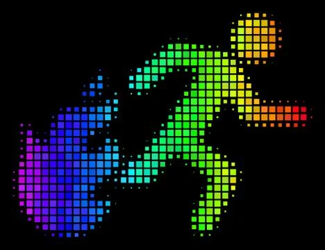 Rainbow Pixel Fired Running Man Icon Stock Illustration