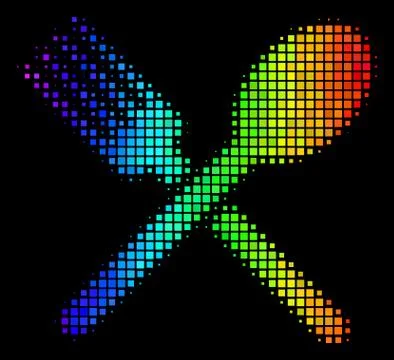 Rainbow Pixel Fork And Spoon Icon Stock Illustration