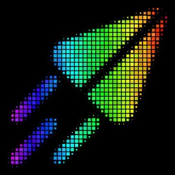 Rainbow Pixel Space Ship Icon Stock Illustration