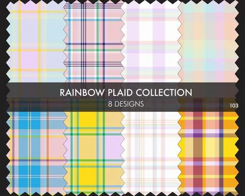Rainbow Plaid Seamless Pattern Collection 库存插图
