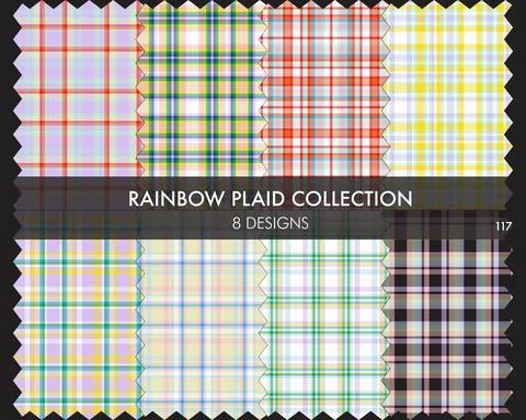 Rainbow Plaid Seamless Pattern Collection Stock Illustration