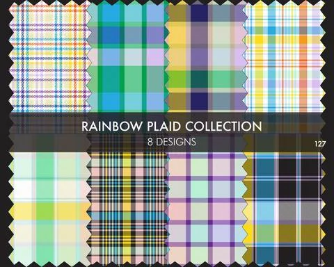 Rainbow Plaid Seamless Pattern Collection 库存插图