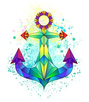 Rainbow polygonal anchor Stock Illustration