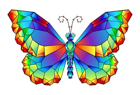 Rainbow polygonal butterfly Stock Illustration