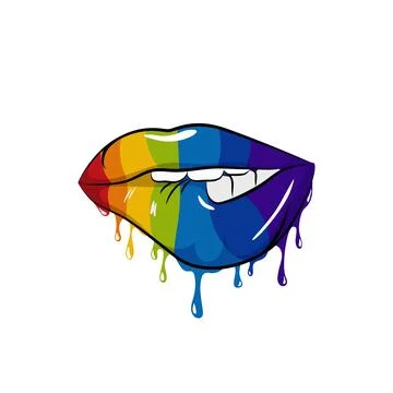 Rainbow pop lips with streaks. Striped makeup with sexy kisses Stock Illustration