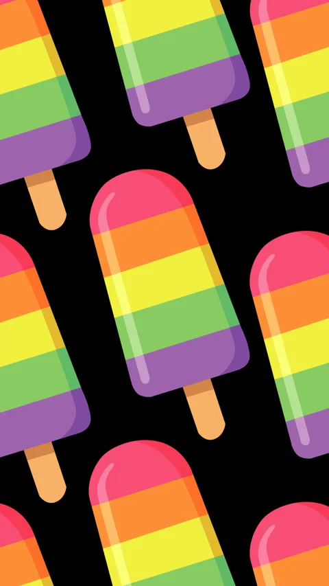 Rainbow Popsicle Pattern Background on Black Vertical Summer Dessert Animati Stock Footage 340044951