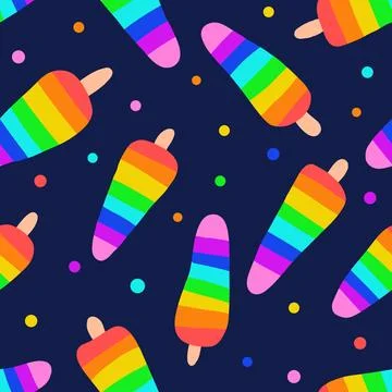Rainbow Popsicle Seamless Vector Pattern On navy blue Background. Ice Cream Stockillustratie
