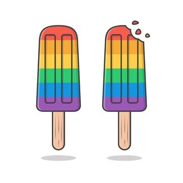 Rainbow Popsicle Vector Icon Illustration. Sweet Rainbow Ice Cream Flat Icon Stock Illustration