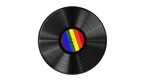 Rainbow Pride flag label vinyl record looping 3D animation with alpha Video stock 156569408