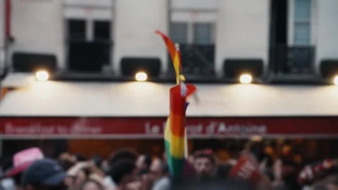 Rainbow pride flag waving at parade march Stock Footage 346990237