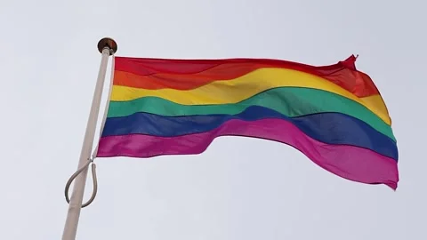 Rainbow pride flag waving in slow motion Stock Footage 345756789