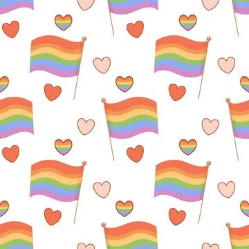 Rainbow Pride Flags and Hearts Pattern Stock Illustration