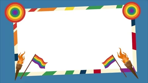 Rainbow Pride Frame Border Decoration With Flags And Torches Stock Footage 330099777