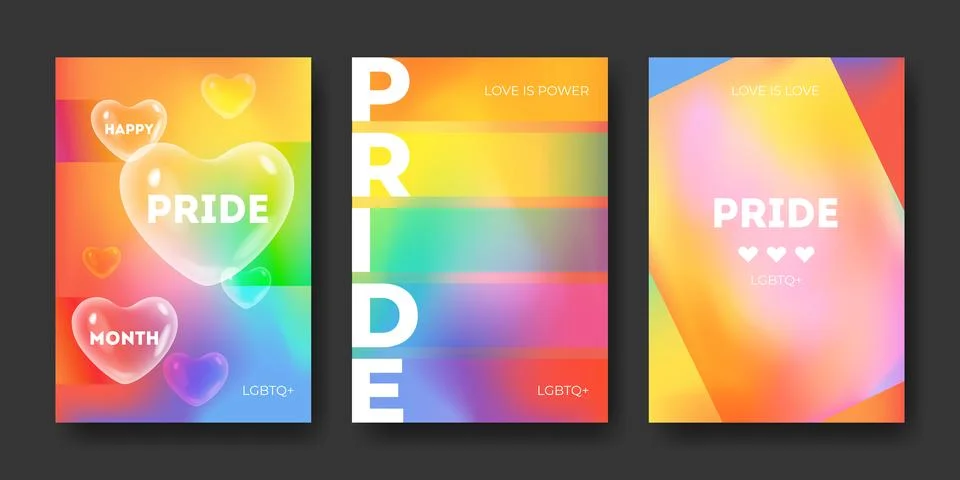 Rainbow pride poster templates with gradient flag Stock Illustration