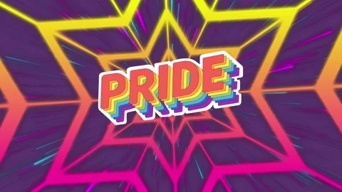 Rainbow pride text banner against floral design in seamless pattern on purple Stock Footage 330775621