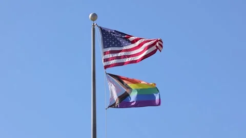 Rainbow Progress Pride Flag Slow Motion Vídeo Stock 256616413