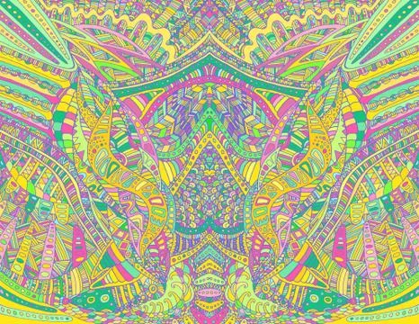 Rainbow psychedelic colorful symmetrical  pattern. Fantasy abstract decorativ Stock Illustration