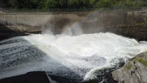 A rainbow in a raging river Stock Footage 138650430