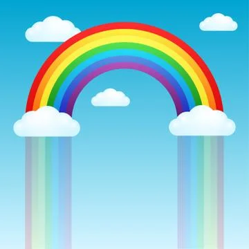 Rainbow rain and clouds in the sky Stock Illustration