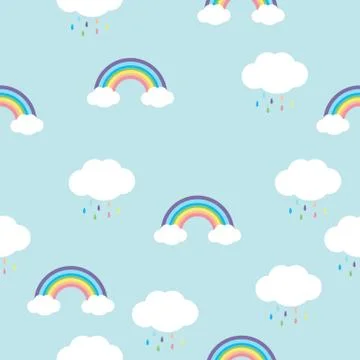 Rainbow with  rain drops  seamless pattern Stock Illustration