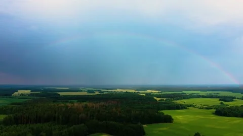 Rainbow in rainy weather. Sadness with a ray of happiness. Stock Footage 201786734