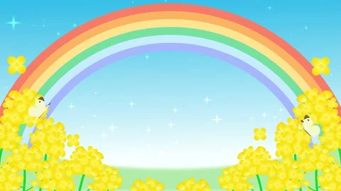 Rainbow Rape field and butterfly animated background Stock Footage 169199686