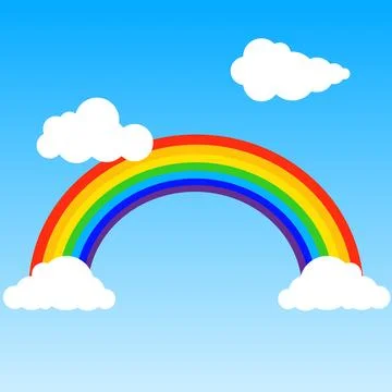 Rainbow, realistic rainbow with clouds on a blue background. Rainbow Stock Illustration