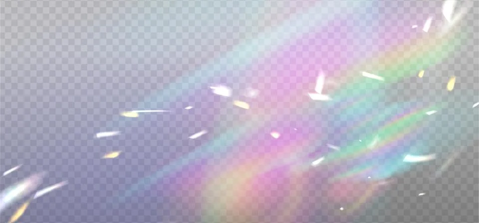 Rainbow reflection light prism effect with white sparks on light background Stock Illustration