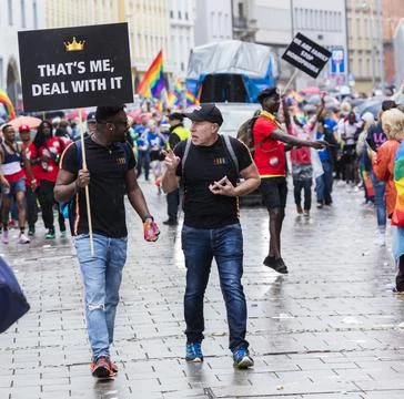 Rainbow refugees at the CSD in Munich Stock Photos
