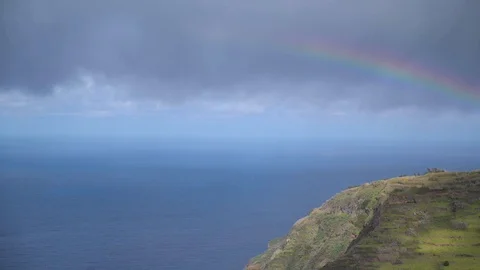 Rainbow on the relaxing view of the ocean Stock Footage 128304952