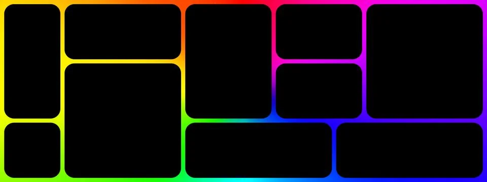 Rainbow RGB bento grid horizontal moodboard design mockup with shadows isolated Stock Illustration