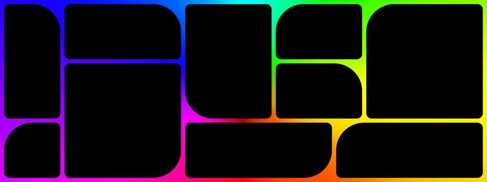 Rainbow RGB bento grid horizontal moodboard design mockup with shadows isolated Stock Illustration