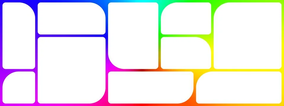 Rainbow RGB bento grid horizontal moodboard overlay template. Photo mosaic イラスト素材