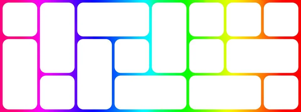 Rainbow RGB bento grid horizontal moodboard overlay template. Photo mosaic Stock Illustration