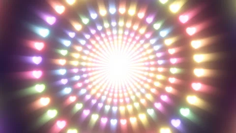 Rainbow Ring Circle of Hearts Tunnel Spinning Glowing Shining Fast Stock Footage 201363368