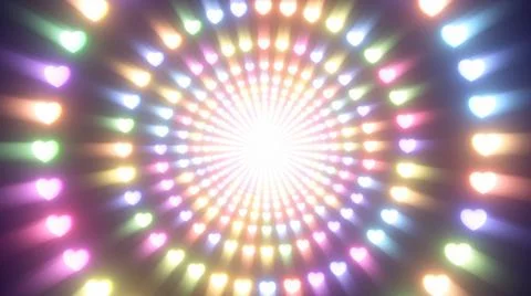 Rainbow Ring Circle of Hearts Tunnel Spinning Glowing Shining Fast Stock Photos