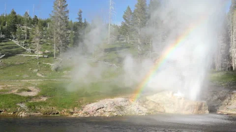 Rainbow, Riverside Geyser 2 BigWeb Stock Footage 884964
