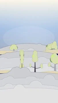 Rainbow road forest dreamscape with floating mountain ridge, two floating tree l Stock Illustration