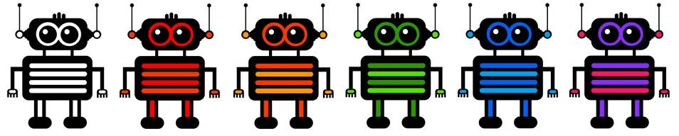 Rainbow robots Stock Illustration