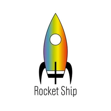 Rainbow rocket ship logo. Galaxy space symbol Stock Illustration