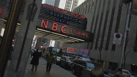 Rainbow Room NBC Studios Rockefeller Center New York City, neon marquee Stock Footage 83818782