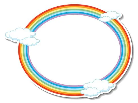 Rainbow round frame template with many clouds イラスト素材