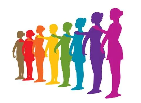 Rainbow row of ballet dancers Stock Illustration