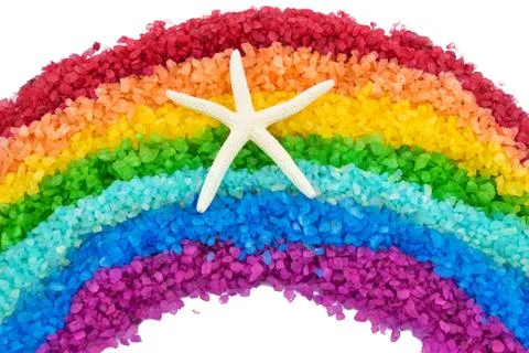 Rainbow from sea salt and starfish Stock Photos