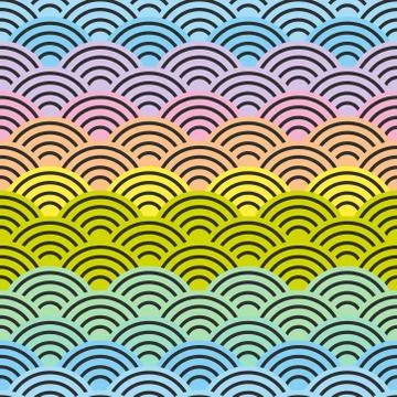 Rainbow seamless pattern abstract scales simple Nature background japanese ci Stock Illustration