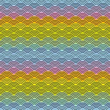 Rainbow seamless pattern abstract scales simple background japanese circle pu Stock Illustration