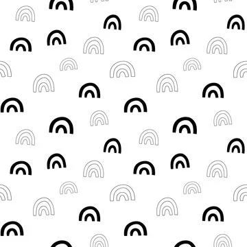 Rainbow seamless pattern, black and white hand-drawn arc doodle digital paper Stock Illustration