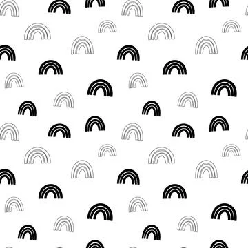 Rainbow seamless pattern, black and white hand-drawn arc doodle digital paper Stock Illustration