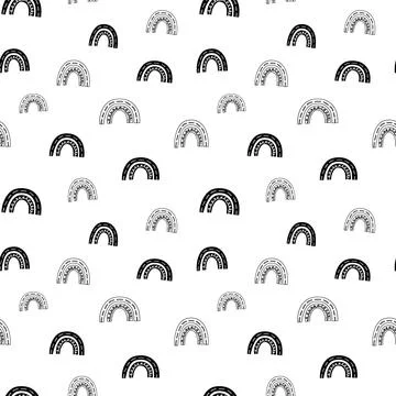 Rainbow seamless pattern, black and white hand-drawn arc doodle digital paper Illustrazione stock